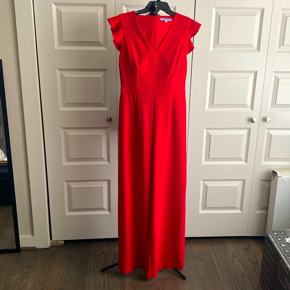 Antonio Melani Cherry Red Ruffle Sleeve Wide Leg Jumpsuit Size 6